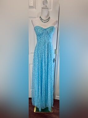LULUS Radiant Reflec Light Blue Sequin Tulle Strapless Maxi SZ XS or M #2015256